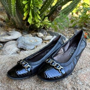 AGL Black Leather Monika Cap Toe Ballet Flats Size 38.5